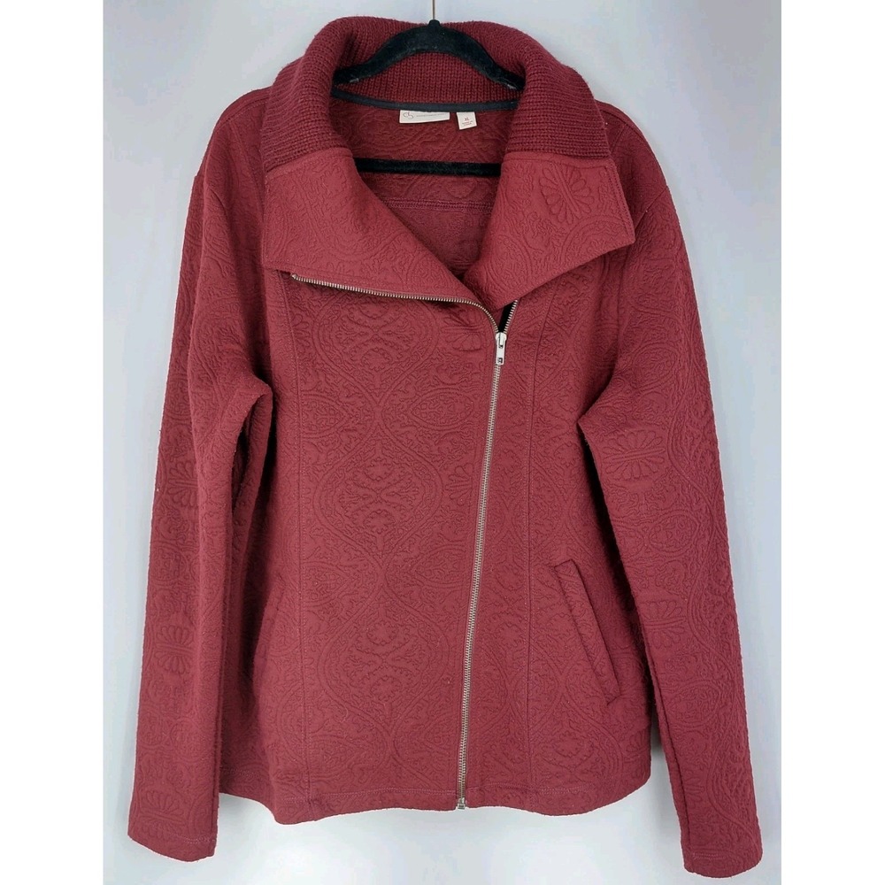 db Established 1962 Matelasse Jacket Womens XL Full Zip Sweater Collar Burgundy‎